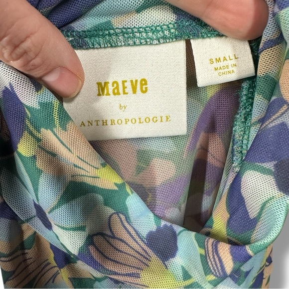 Maeve Anthropologie Sheer Mesh Floral Long Sleeve Mock Turtleneck Size Small - Picture 6 of 10